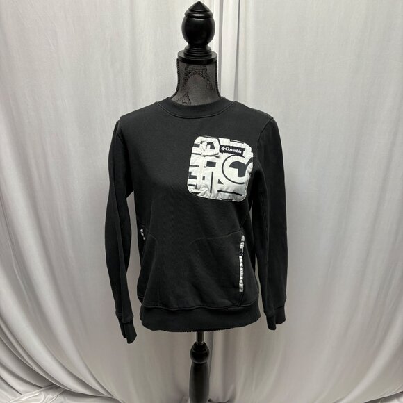 Columbia Sweatshirt Black Pocket Patch Knit Logo Unisex Size Medium Casual - Picture 1 of 6
